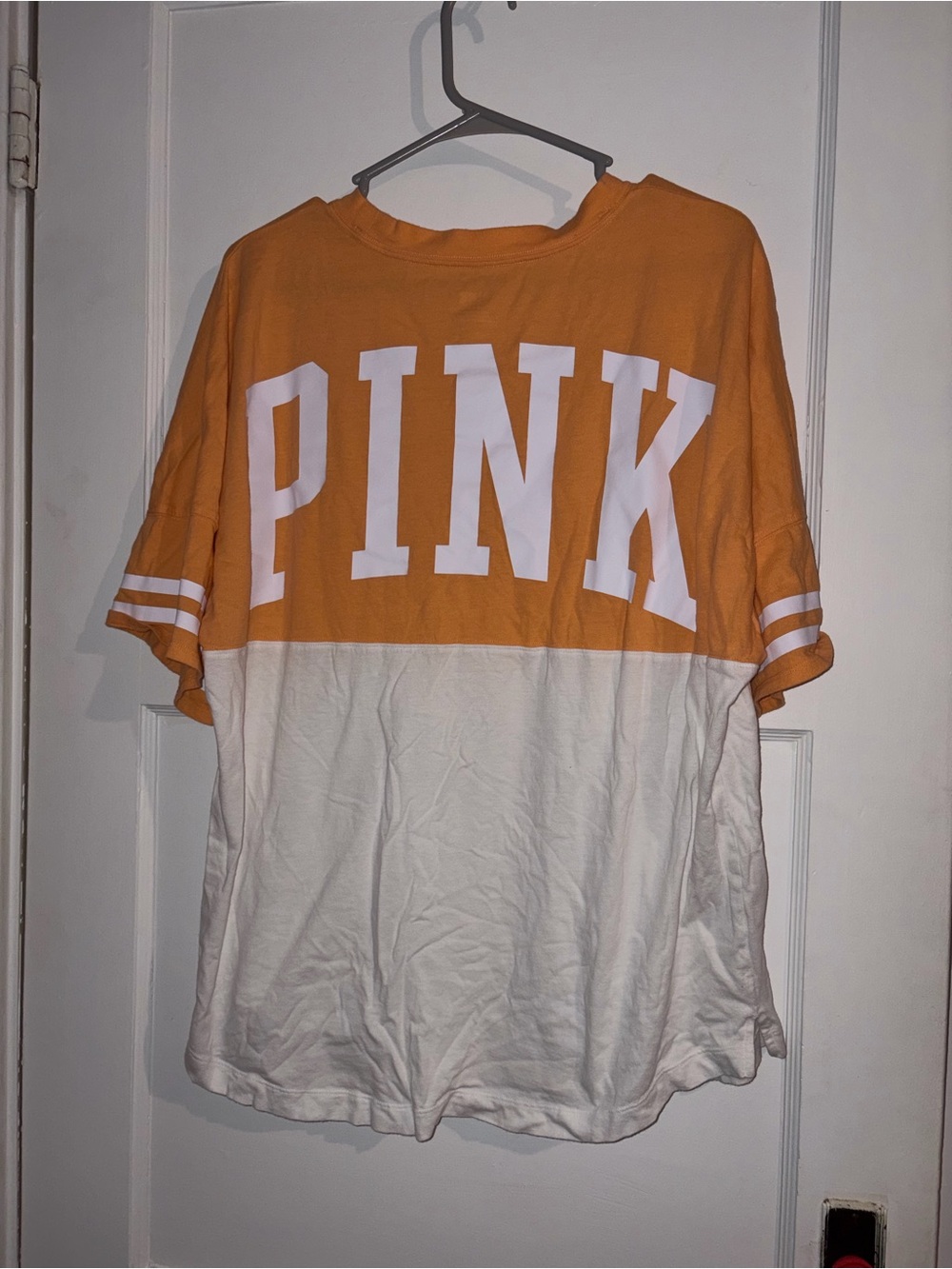 PINK Victoria's Secret Colorblock Short-Sleeve Tee- Orange & White